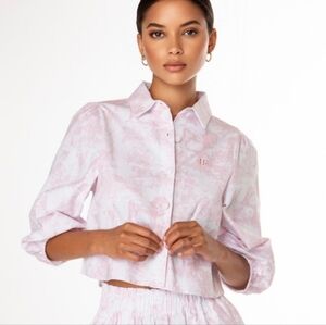 WOMEN'S NWOT PINK TOILE ELLIE BUTTON DOWN COLLARED BLOUSE ELLANDEMM SZ M $65